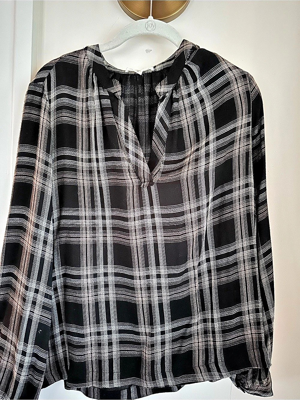 cloth & stone Plaid Long Sleeve Blouse in Black & White Size Medium
